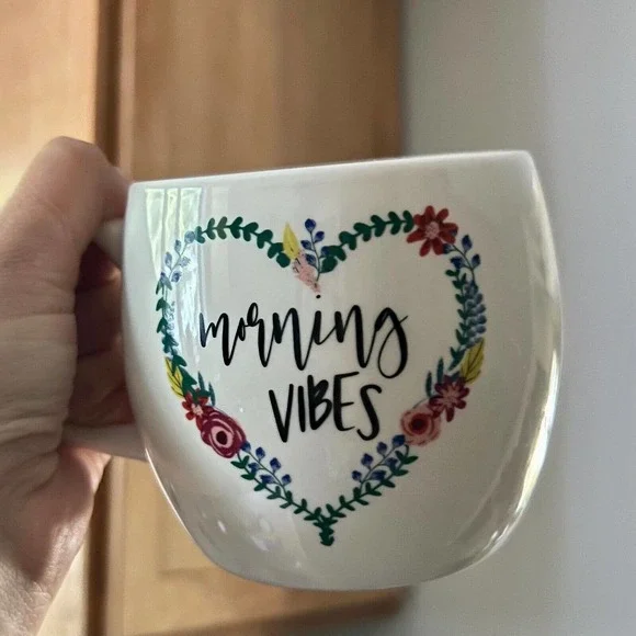 Opal House Morning Vibes White Ceramic Coffee Mug with Floral Heart Shape Design - Picture 5 of 9